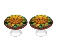 Jubonexis Stained Glass Lemon Slice Orange Green Round Drawer Cabinet Knobs Handles with Screws,2 Pcs, Drawer Dresser Knob Pulls Decor for Wardrobe Cupboard Home Office Kitchen