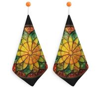 Jubonexis Stained Glass Lemon Slice Orange Green Small Hand Towel with Hanging Loop 2 PCS Absorbent Soft Wash Cloth for Kitchen Bathroom