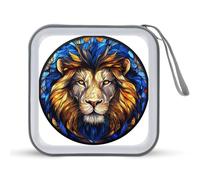Jubonexis Stained Glass Lion Blue CD Case DVD Storage Case Portable