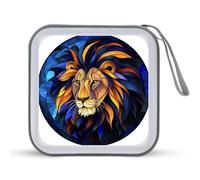 Jubonexis Stained Glass Lion Dark Blue CD Case DVD Storage Case Portable