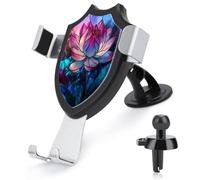 Jubonexis Stained Glass Lotus Pink White Blue Car Phone Holder Mount Triangle Clip Base Air Vent Cell Phone Car Mount Automotive Accessories for 4-6 Inches Cell Smartphones