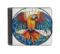 Jubonexis Stained Glass Macaw Spreads Wings Soft PU Leather Bifold Wallet, Coin Purse Credit Pass Case, Durable Card-Holder Slim Billfold for Men Woman Money Storage