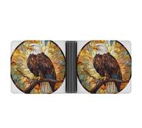 Jubonexis Stained Glass Majestic Bald Eagle on Branch Soft PU Leather Bifold Wallet, Coin Purse Credit Pass Case, Durable Card-Holder Slim Billfold for Men Woman Money Storage