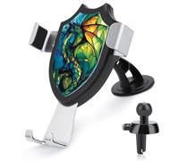 Jubonexis Stained Glass Majestic Green Dragon Car Phone Holder Mount Triangle Clip Base Air Vent Cell Phone Car Mount Automotive Accessories for 4-6 Inches Cell Smartphones
