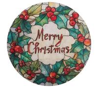 Jubonexis Stained Glass Merry Christmas Holly And Berries Large Round Carpet Area Rug Mat Modern Non Slip Circular Rugs 36inch(90cm)