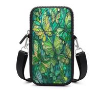 Jubonexis Stained Glass Mint Green Butterflies Floral Crossbody Mobile Phone Bag Smartphone Bag With Adjustable Strap