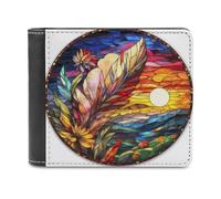Jubonexis Stained Glass Moon in The Sky Soft PU Leather Bifold Wallet, Coin Purse Credit Pass Case, Durable Card-Holder Slim Billfold for Men Woman Money Storage