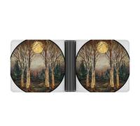 Jubonexis Stained Glass Moonlit Forest Leafless Trees Soft PU Leather Bifold Wallet, Coin Purse Credit Pass Case, Durable Card-Holder Slim Billfold for Men Woman Money Storage