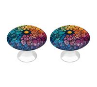 Jubonexis Stained Glass Mosaic Radiating Color Wheel Mandala Round Drawer Cabinet Knobs Handles with Screws,2 Pcs, Drawer Dresser Knob Pulls Decor for Wardrobe Cupboard Home Office Kitchen