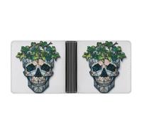 Jubonexis Stained Glass Mosaic Skull with A Crown of Ivy Leaves Soft PU Leather Bifold Wallet, Coin Purse Credit Pass Case, Durable Card-Holder Slim Billfold for Men Woman Money Storage
