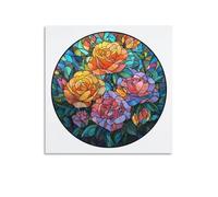 Jubonexis Stained Glass Mosaic Style Rose Flowers Canvas Wall Art Poster Painting Aesthetic Picture for Living Room Farmhouse Decor Unframed 16x16inch(40x40cm)
