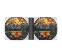 Jubonexis Stained Glass Mountain Landscape Peaks Campfire Soft PU Leather Bifold Wallet, Coin Purse Credit Pass Case, Durable Card-Holder Slim Billfold for Men Woman Money Storage