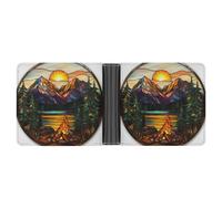 Jubonexis Stained Glass Mountain Sunset Campfire Soft PU Leather Bifold Wallet, Coin Purse Credit Pass Case, Durable Card-Holder Slim Billfold for Men Woman Money Storage
