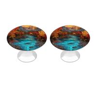 Jubonexis Stained Glass Mountain Valley Round Drawer Cabinet Knobs Handles with Screws,2 Pcs, Drawer Dresser Knob Pulls Decor for Wardrobe Cupboard Home Office Kitchen