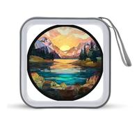 Jubonexis Stained Glass Mountain Valley Sunset CD Case DVD Storage Case Portable for Car Home Travel
