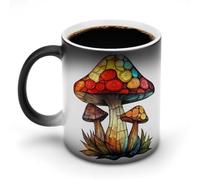 Jubonexis Stained Glass Mushroom Color Changing Mugs Heat Changing Ceramic Coffee Mug Novelty Funny Tea Water Cup 11OZ