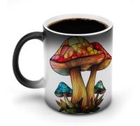 Jubonexis Stained Glass Mushroom Colorful Color Changing Mugs Heat Changing Ceramic Coffee Mug Novelty Funny Tea Water Cup 11OZ