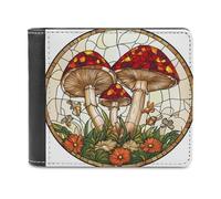 Jubonexis Stained Glass Mushroom Flower Soft PU Leather Bifold Wallet, Coin Purse Credit Pass Case, Durable Card-Holder Slim Billfold for Men Woman Money Storage