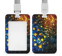 Jubonexis Stained Glass Night Moon Stars ID Badge Holder Retractable Clip Card Holder Card Protector Name Badge Name Tag for Work Office Doctor Nurse