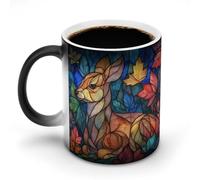 Jubonexis Stained Glass of A Beautiful Deer Color Changing Mugs Heat Changing Ceramic Coffee Mug Novelty Funny Tea Water Cup 11OZ