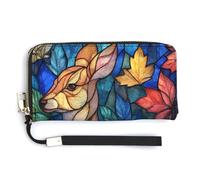 Jubonexis Stained Glass of A Beautiful Deer PU Leather Clutch Long Bifold Wallet, Coin Purse Credit Pass Case, Durable Card-Holder Money Storage for Women Men
