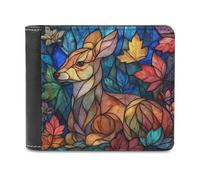 Jubonexis Stained Glass of A Beautiful Deer Soft PU Leather Bifold Wallet, Coin Purse Credit Pass Case, Durable Card-Holder Slim Billfold for Men Woman Money Storage