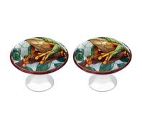 Jubonexis Stained Glass of A Cute Green Tree Frog Round Drawer Cabinet Knobs Handles with Screws,2 Pcs, Drawer Dresser Knob Pulls Decor for Wardrobe Cupboard Home Office Kitchen