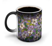 Jubonexis Stained Glass of White Flowers Color Changing Mugs Heat Changing Ceramic Coffee Mug Novelty Funny Tea Water Cup 11OZ