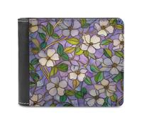 Jubonexis Stained Glass of White Flowers Soft PU Leather Bifold Wallet, Coin Purse Credit Pass Case, Durable Card-Holder Slim Billfold for Men Woman Money Storage