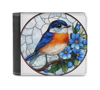 Jubonexis Stained Glass Orange Blue Bird Soft PU Leather Bifold Wallet, Coin Purse Credit Pass Case, Durable Card-Holder Slim Billfold for Men Woman Money Storage