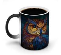 Jubonexis Stained Glass Owl Color Changing Mugs Heat Changing Ceramic Coffee Mug Novelty Funny Tea Water Cup 11OZ