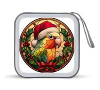 Jubonexis Stained Glass Parrot Wearing Red Santa Hat CD Case DVD Storage Case Portable for Car Home Travel