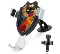 Jubonexis Stained Glass Pattern Black Cat with Gold Colors Car Phone Holder Mount Triangle Clip Base Air Vent Cell Phone Car Mount Automotive Accessories for 4-6 Inches Cell Smartphones