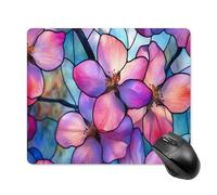 Jubonexis Stained Glass Peach Flowers Pink Purple Petals Mouse Pad, Small Office Computer Mouse Pads for Desk Laptop with Non-Slip Rubber Base Mouse Mat, Gaming Mouse Pads