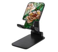Jubonexis Stained Glass Peonies in Green Gold Cell Phone Stand Foldable Adjustable Phone Stand for Desk