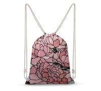 Jubonexis Stained Glass Peony Pink Petals Flowers Drawstring Backpack Canvas String Bag Lightweight Sports Gym Bag for Men Women