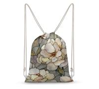 Jubonexis Stained Glass Peony White Petals Flowers Drawstring Backpack Canvas String Bag Lightweight Sports Gym Bag for Men Women