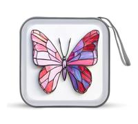 Jubonexis Stained Glass Pink Butterfly with Red Wings CD Case DVD Storage Case Portable for Car Home Travel