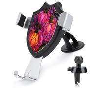 Jubonexis Stained Glass Pink Halloween Pumpkins Car Phone Holder Mount Triangle Clip Base Air Vent Cell Phone Car Mount Automotive Accessories for 4-6 Inches Cell Smartphones