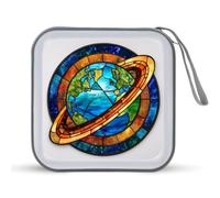 Jubonexis Stained Glass Planet Earth CD Case DVD Storage Case Portable for Car Home Travel