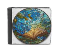 Jubonexis Stained Glass Poetic Knowledge Ancient Book Soft PU Leather Bifold Wallet, Coin Purse Credit Pass Case, Durable Card-Holder Slim Billfold for Men Woman Money Storage