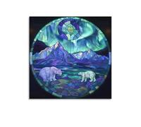Jubonexis Stained Glass Polar Bears Canvas Wall Art Poster Painting Aesthetic Picture for Living Room Farmhouse Decor 16x16inch(40x40cm) Unframe
