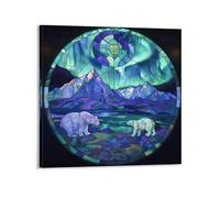 Jubonexis Stained Glass Polar Bears Canvas Wall Art Poster Painting Aesthetic Picture for Living Room Farmhouse Decor 16x16inch(40x40cm) Frame