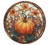Jubonexis Stained Glass Pumpkin Leaves Flowers Large Round Carpet Area Rug Mat Modern Non Slip Circular Rugs 36inch(90cm)