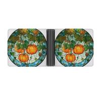 Jubonexis Stained Glass Pumpkins on A Vine Soft PU Leather Bifold Wallet, Coin Purse Credit Pass Case, Durable Card-Holder Slim Billfold for Men Woman Money Storage