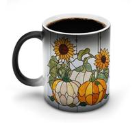 Jubonexis Stained Glass Pumpkins Sunflowers Color Changing Mugs Heat Changing Ceramic Coffee Mug Novelty Funny Tea Water Cup 11OZ