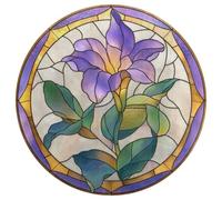 Jubonexis Stained Glass Purple Flower with Green Leaves Large Round Carpet Area Rug Mat Modern Non Slip Circular Rugs 36inch(90cm)