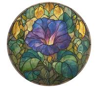 Jubonexis Stained Glass Purple Flower with Leaves Large Round Carpet Area Rug Mat Modern Non Slip Circular Rugs 36inch(90cm)