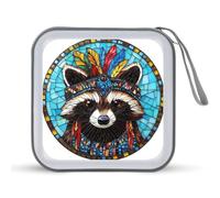Jubonexis Stained Glass Raccoon Feather Headdresses CD Case DVD Storage Case Portable