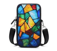 Jubonexis Stained Glass Rainbow Geometric Shapes Crossbody Mobile Phone Bag Smartphone Bag With Adjustable Strap